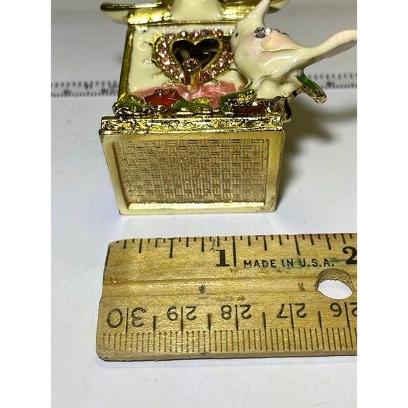 Bird House, Trinket Box, Collectible, White /Pink Enamel Gold tone Accents - Picture 6 of 7